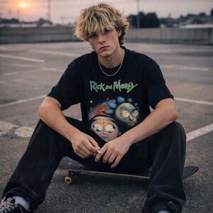 Rick and Morty "Crystal‎ Guides" Graphic Tee Black Large